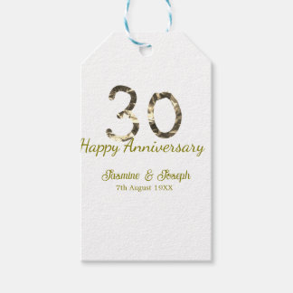 Étiquettes-cadeau Golden Metallic 30th Happy anniversary add name