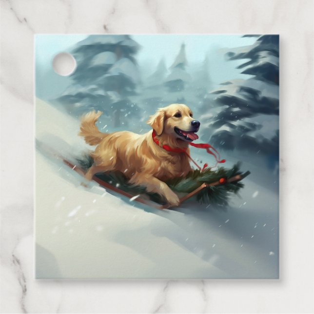 Étiquettes Cadeau Golden Retriers Noël neige hiver (Devant)