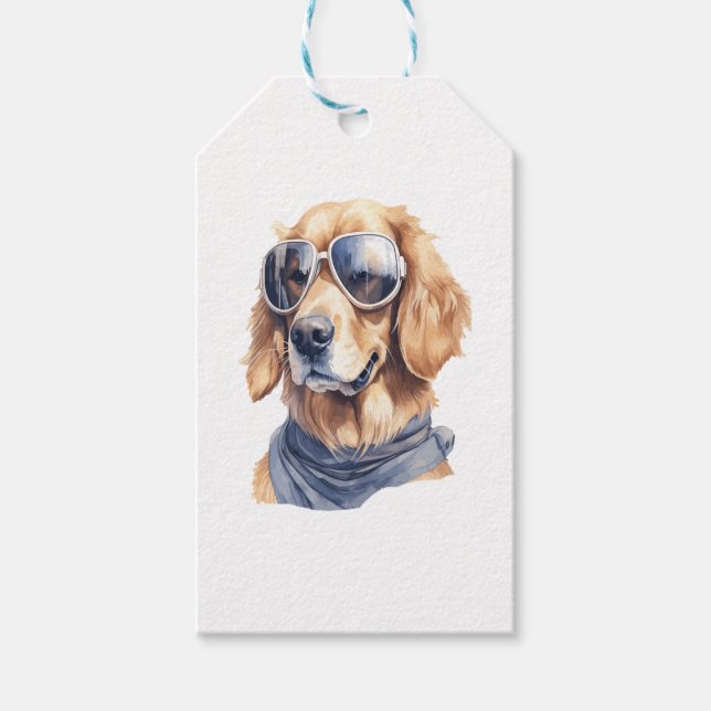 Étiquettes-cadeau Golden Retriever avec des lunettes de soleil (Devant)