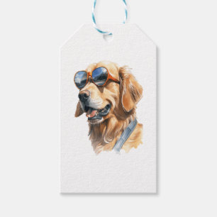 Étiquettes-cadeau Golden Retriever avec lunettes de soleil