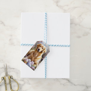 Étiquettes-cadeau Golden Retriever avec oeufs de Pâques