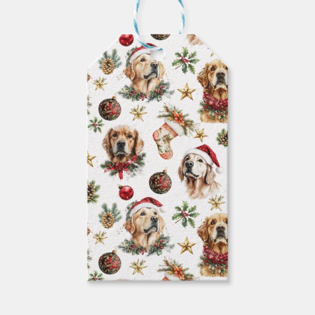 Étiquettes-cadeau Golden Retriever chien animal Motif de Noël (Devant)