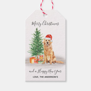 Étiquettes-cadeau Golden Retriever Chien Père Noël Tree Joyeux No