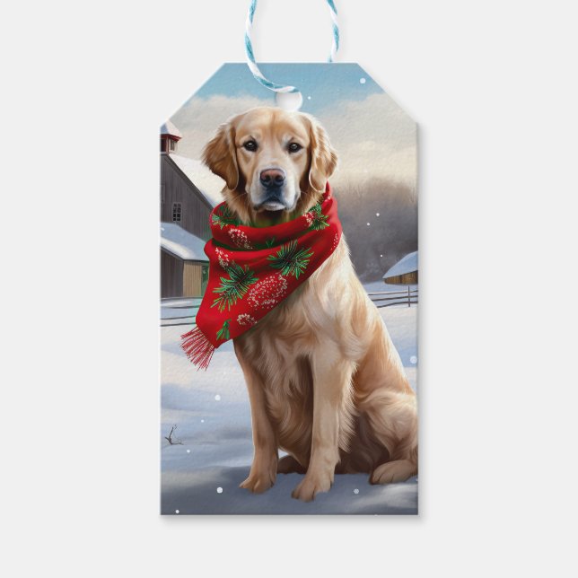 Étiquettes-cadeau Golden Retriever Dog in Snow Christmas (Devant)