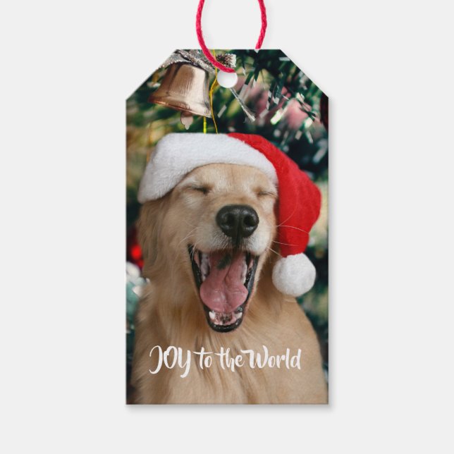 Étiquettes-cadeau Golden Retriever Dog Joy au monde Noël (Devant)