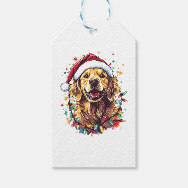 Étiquettes-cadeau Golden Retriever Funny dog Christmas Santa Hat lig (Devant)