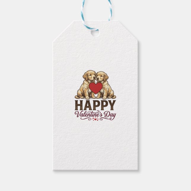 Étiquettes-cadeau Golden Retriever Joyeuse Saint-Valentin (Devant)