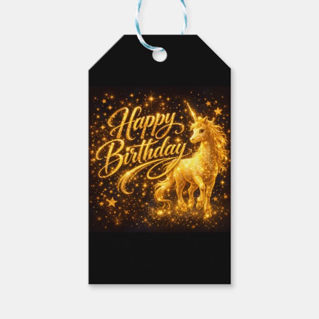 Étiquettes-cadeau Golden Stardust Birthday — Fantasy Unicorn (Devant)