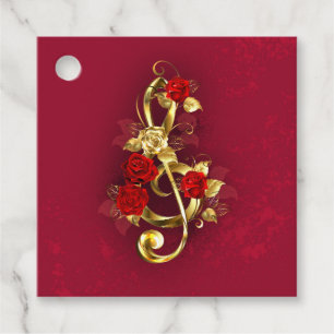 Étiquettes Cadeau Golden Treble Clef avec fleurs Roses