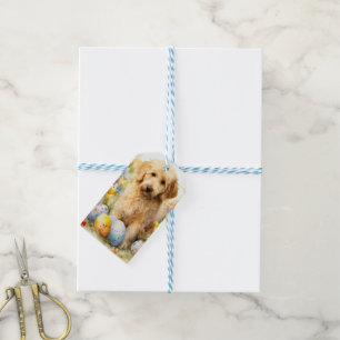 Étiquettes-cadeau Goldendoodle aux oeufs de Pâques