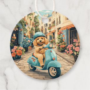 Étiquettes Cadeau Goldendoodle Chien équitation Scooter Rues europée