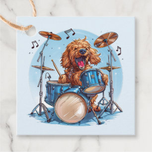 Étiquettes Cadeau Goldendoodle Chien Jouant Des Tambons