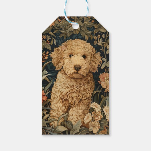Étiquettes-cadeau Goldendoodle Chiot dans William Morris Style Garde (Devant)