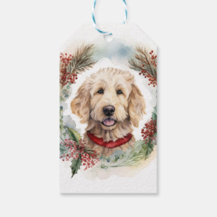 Étiquettes-cadeau Goldendoodle Christmas Wreath Festive Pup