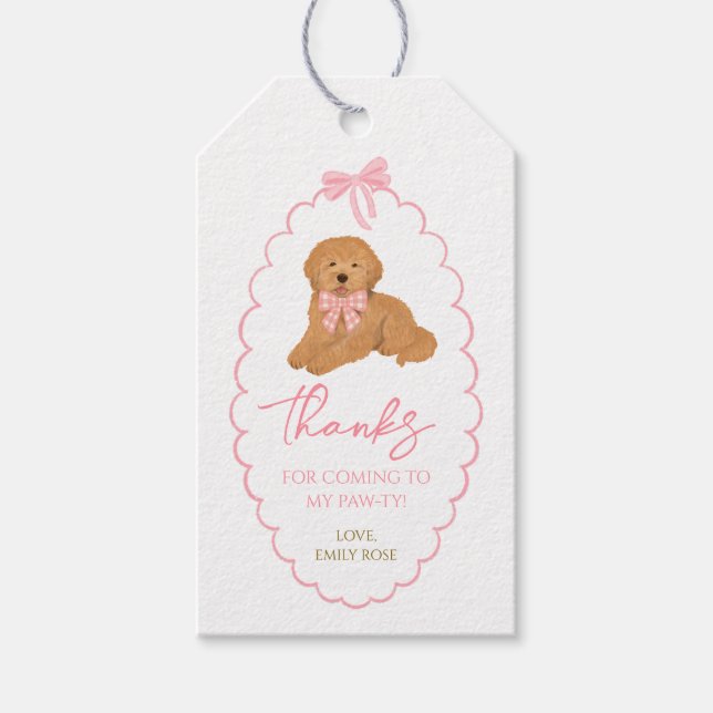 Étiquettes-cadeau Goldendoodle Dog Birthday Pawty Pink (Devant)