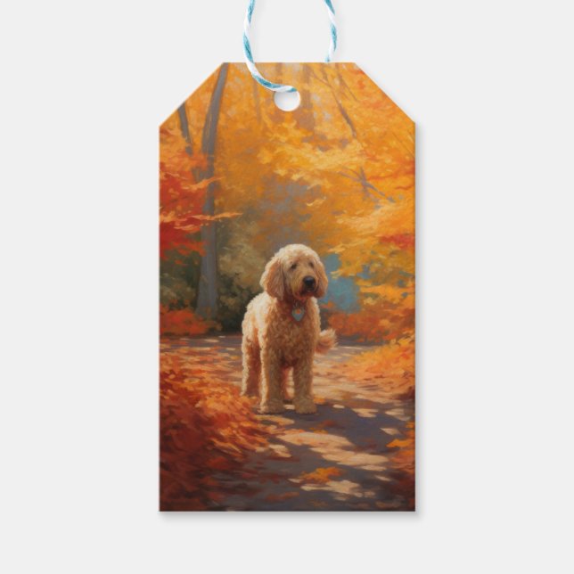Étiquettes-cadeau Goldendoodle en automne Leaves Fall Inspire (Devant)