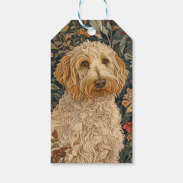 Étiquettes-cadeau Goldendoodle Garden Tapestry Anniversaire (Devant)