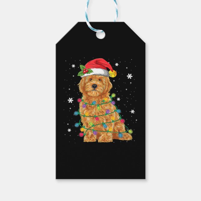 Étiquettes-cadeau Goldendoodle Noël Santa Hat Fairy Lumières (Devant)
