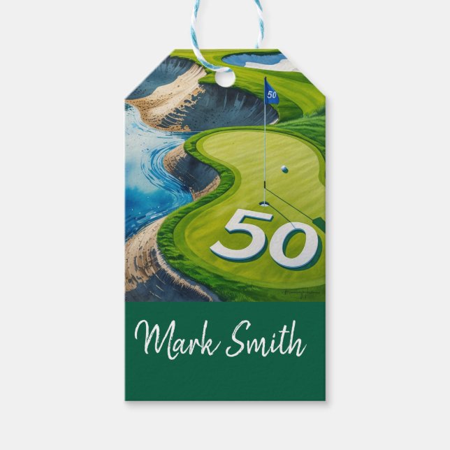 Étiquettes-cadeau Golf 50e anniversaire sur Golf Course (Devant)