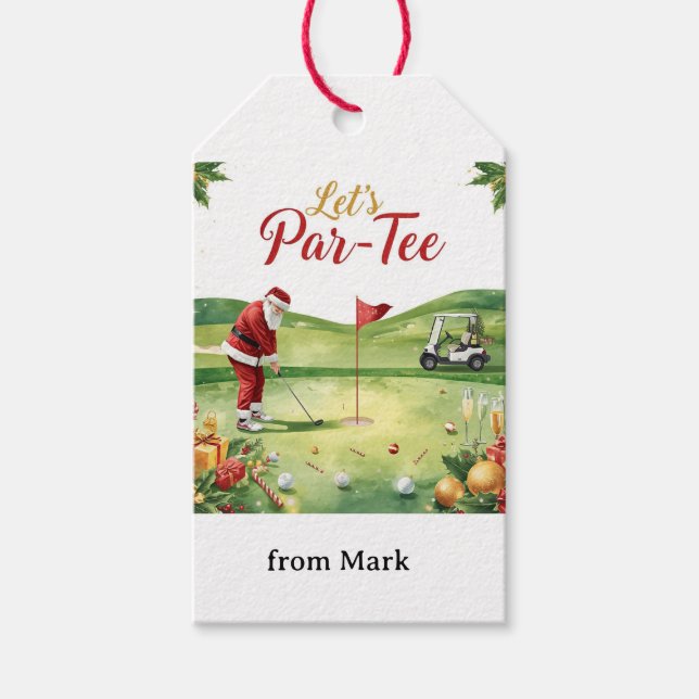 Étiquettes-cadeau Golf Let's Par tee avec drapeau de golf sur fond v (Devant)