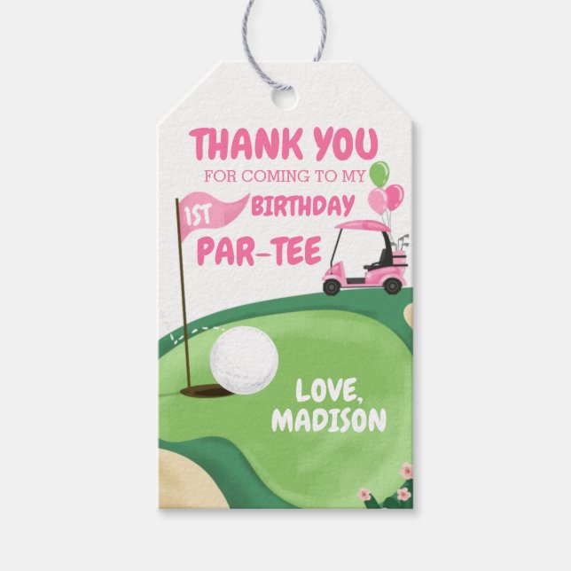 Étiquettes-cadeau Golf Par-Tee Hole Golf Girl Anniversaire Merci (Devant)