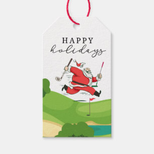 Étiquettes-cadeau Golf Santa Claus golfer happy Holidays
