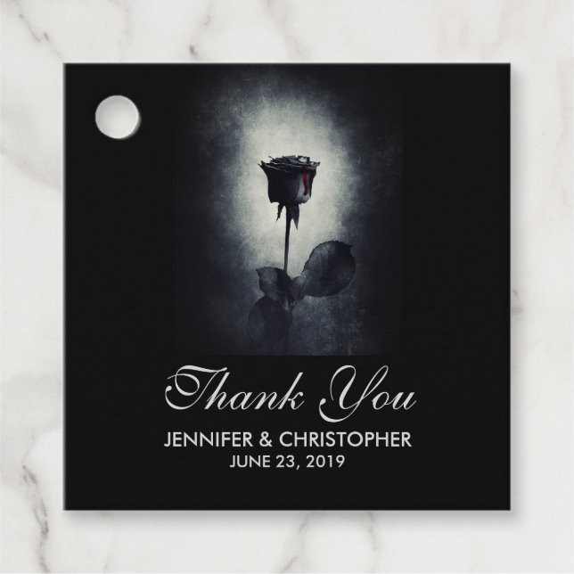 Étiquettes Cadeau Goth Rose noir goutte de sang Mariage Macabre (Devant)