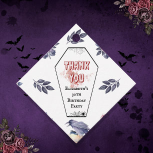 Étiquettes Cadeau Gothic Aquarelle Cercueil Crâne Corbeau Rose Anniv