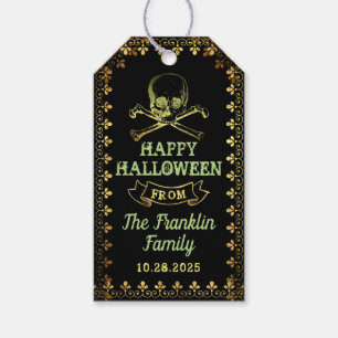 Étiquettes-cadeau Gothique Black & Gold Skull Halloween Party