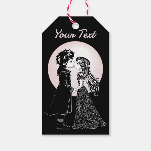 Étiquettes-cadeau Gothique Emo Enfants Kiss Valentine's Day (Devant)