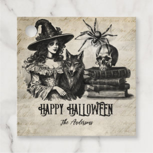 Étiquettes Cadeau Gothique Halloween crâne d'araignée de ciel