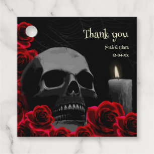 Étiquettes Cadeau Gothique Noir Rouge Roses Crâne Halloween Mariage