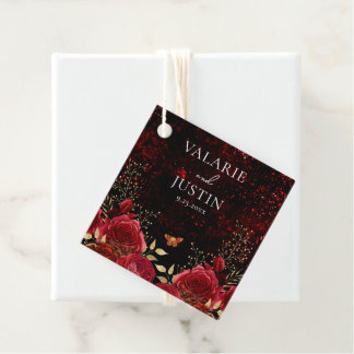 Étiquettes Cadeau Gothique Rouge et Noir Floral Wedding Favor Tags
