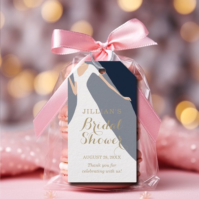 Étiquettes-cadeau Gown sur la marine Fête des mariées bleu Merci (Créateur téléchargé)