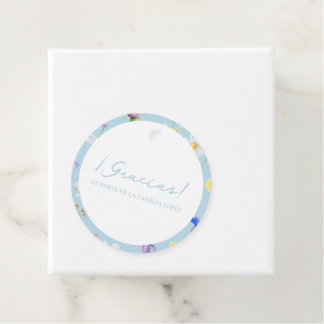 Étiquettes Cadeau Gracias Azul Flores Baby shower Cercle Favoriser l