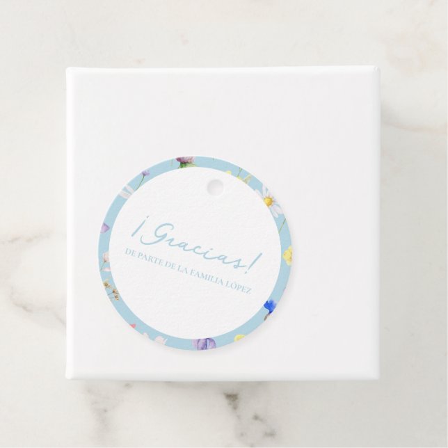 Étiquettes Cadeau Gracias Azul Flores Baby shower Cercle Favoriser l (En situation)