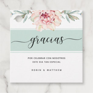 Étiquettes Cadeau Gracias, Menthe et Pêche Élégance Florale