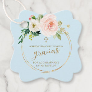 Étiquettes Cadeau Gracias Rose Blush Floral Gold Cross Bautizo