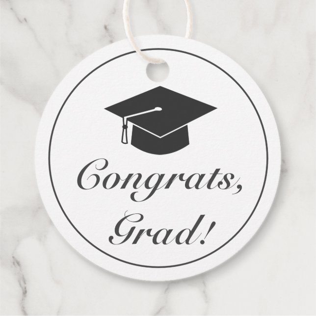 Étiquettes Cadeau Graduation Grats minimaliste moderne blanc noir (Dos)