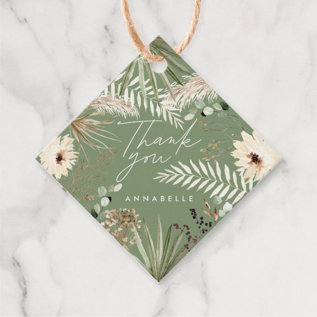 Étiquettes Cadeau Graduation merci pampas moderne sauge vert (Devant)