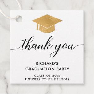 Étiquettes Cadeau Graduation or blanc noir carte de remerciements