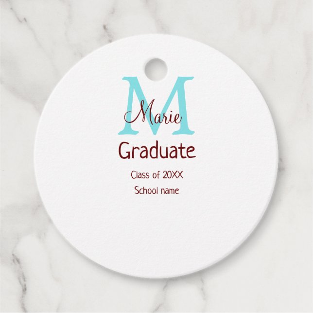 Étiquettes Cadeau Gradué ajouter nom monogramme vert rose simple min (Devant)