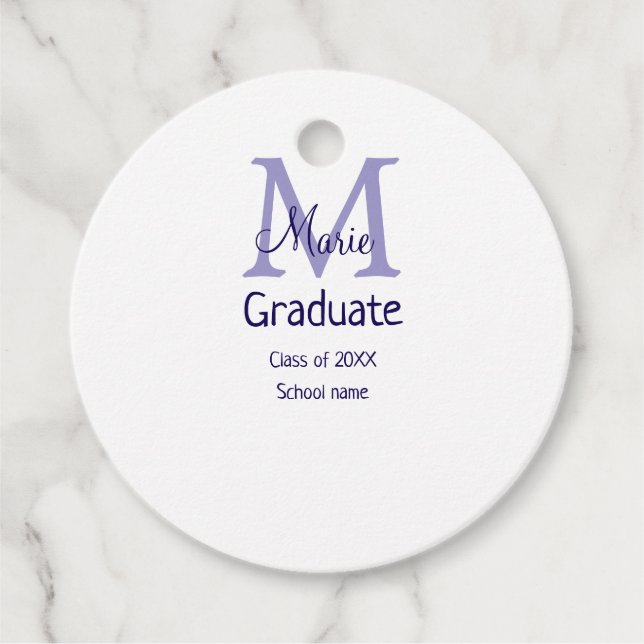 Étiquettes Cadeau Gradué ajouter nom monogramme violet simple m mini (Devant)