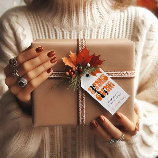 Étiquettes-cadeau Graffiti blanc moderne Thanksgiving automne automn (Créateur téléchargé)