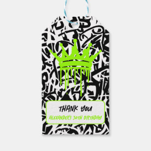 Étiquettes-cadeau Graffiti Couronne Vert Merci orange