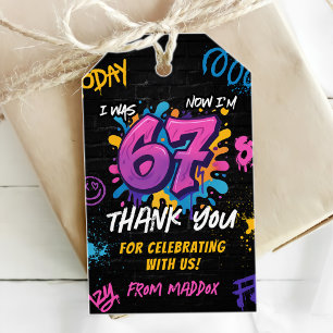 Étiquettes-cadeau Graffiti Néon 6 7 Tendance Mème Six Sept Anniversa