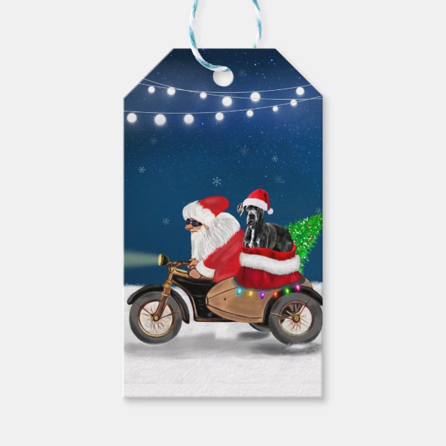 Étiquettes-cadeau Grand chien Dane Noël Père Noël (Devant)