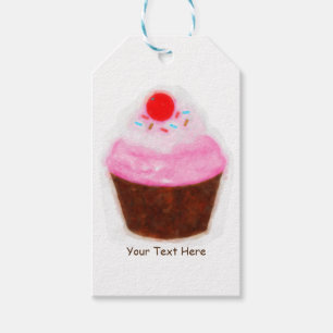 Étiquettes-cadeau Grand Gâteau & Cerise Aquarelle Faveur de Fête