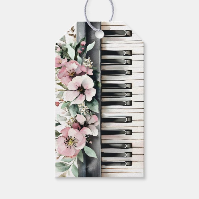 Étiquettes-cadeau Grand Piano Keys Floral Bouquet (Devant)