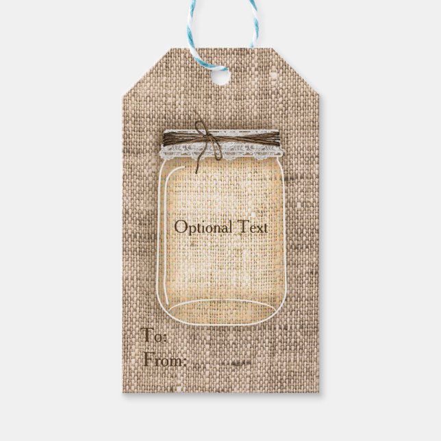 Étiquettes-cadeau Grand pot Mason avec Burlap & Dentelle Mariage rus (Devant)